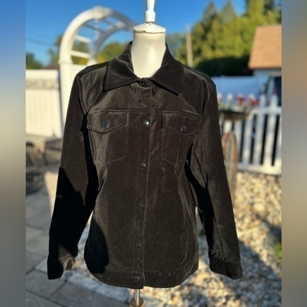 Rachel Adams velveteen jean jacket with snap closure